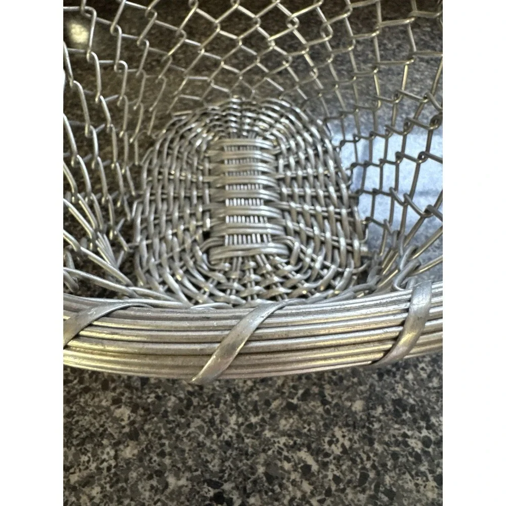 Vintage Aluminum Wire Basket with a Braided Handle‎